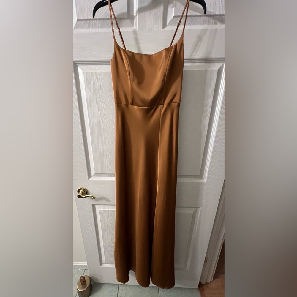 Azazie Mai Matte Copper Satin Dress XS NWT